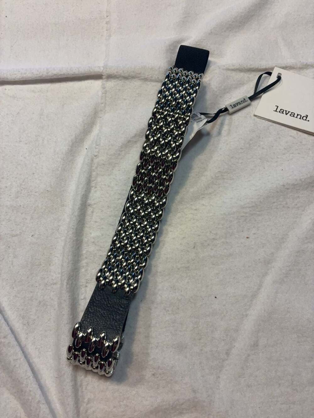 Lavand Metallic Bead Embellished Elastic Belt Size S